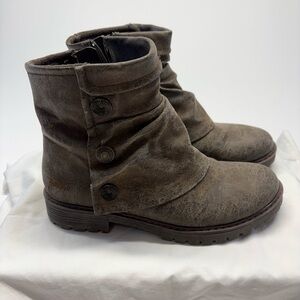 Blowfish Malibu Kay-Kay-B Brown Distressed Ruched Ankle Boots Size 8
